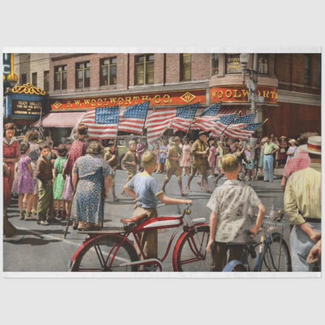 City - Watertown WI - Small town parade 1941 Tissue Paper (Front)