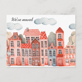 City We've Moved -  New Address Watercolor Door  Announcement Postcard