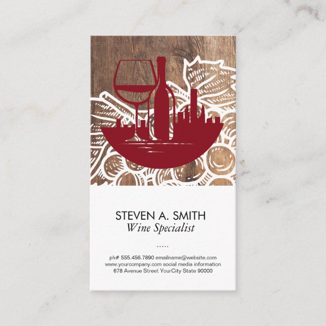 City Wine Glass Bottle | Wine Grapes Business Card (Front)