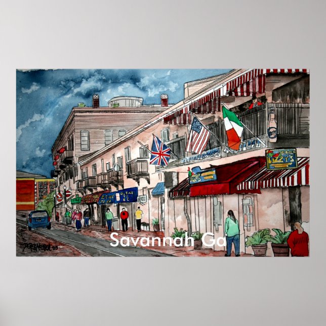Cityscape architecture historical art, Savannah Ga Poster (Front)