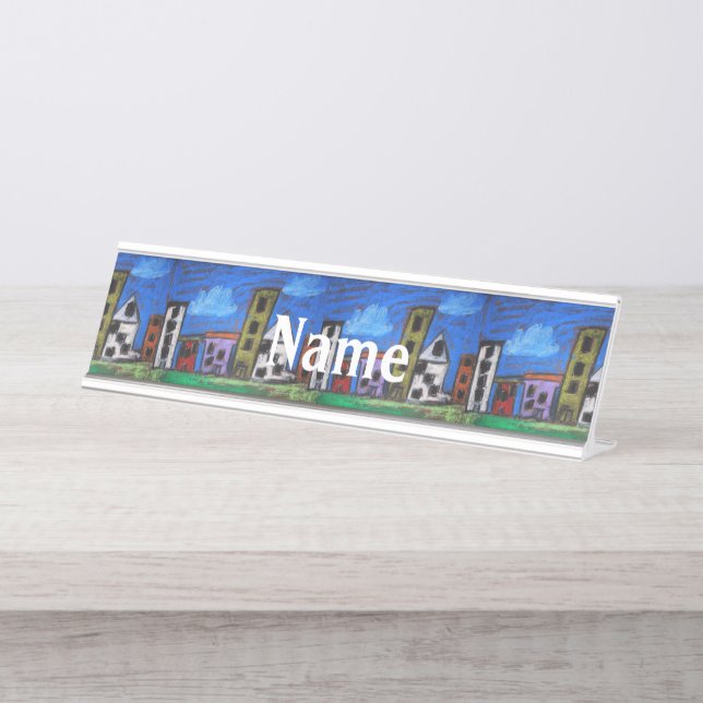 Cityscape Art by Kids Desk Name Plate (Front)