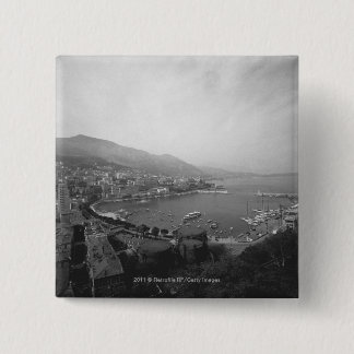 Cityscape at harbour B&W elevated view 15 Cm Square Badge