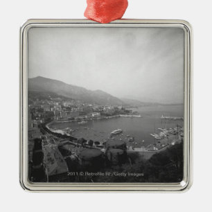 Cityscape at harbour B&W elevated view Metal Tree Decoration