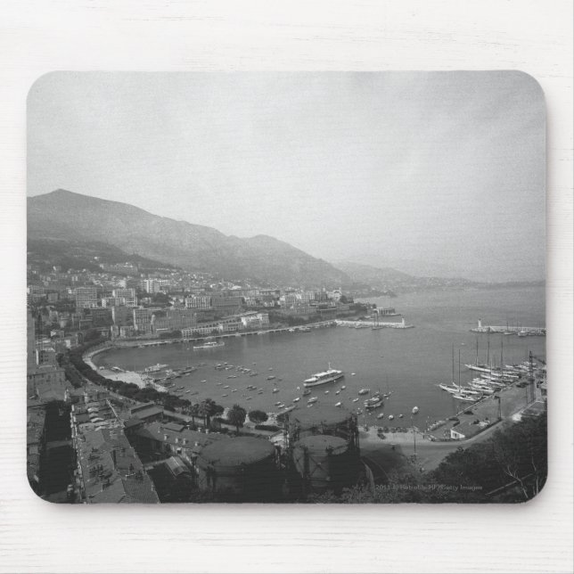 Cityscape at harbour B&W elevated view Mouse Mat (Front)