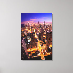 Cityscape at night of Chicago Canvas Print