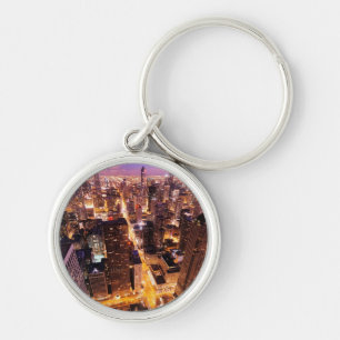 Cityscape at night of Chicago Key Ring