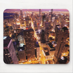 Cityscape at night of Chicago Mouse Mat