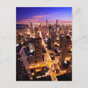 Cityscape at night of Chicago Postcard