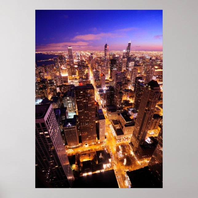 Cityscape at night of Chicago Poster (Front)