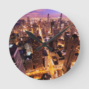 Cityscape at night of Chicago Round Clock