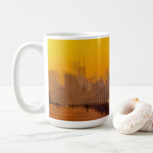 Cityscape at sunset coffee mug (With Donut)