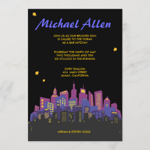 CITYSCAPE Bar Bat Mitzvah Invitation Invite