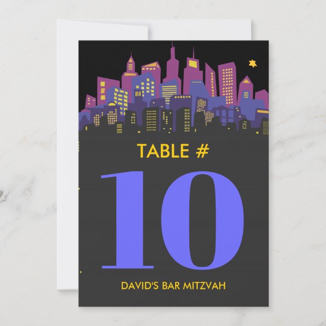 CITYSCAPE Bar Bat Mitzvah Table Number Card (Front)