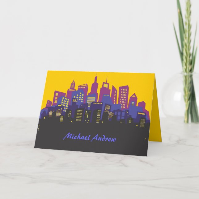 CITYSCAPE Bar Bat Mitzvah Thank You Card (Front)