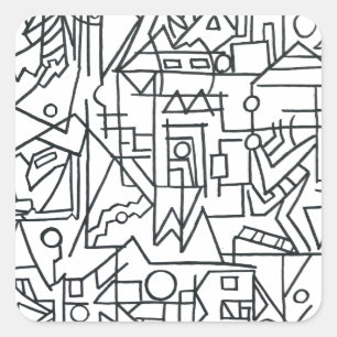 Cityscape-Black And White Abstract Geometric  Square Sticker