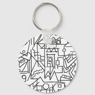 Cityscape-Black And White Modern Geometric Key Ring
