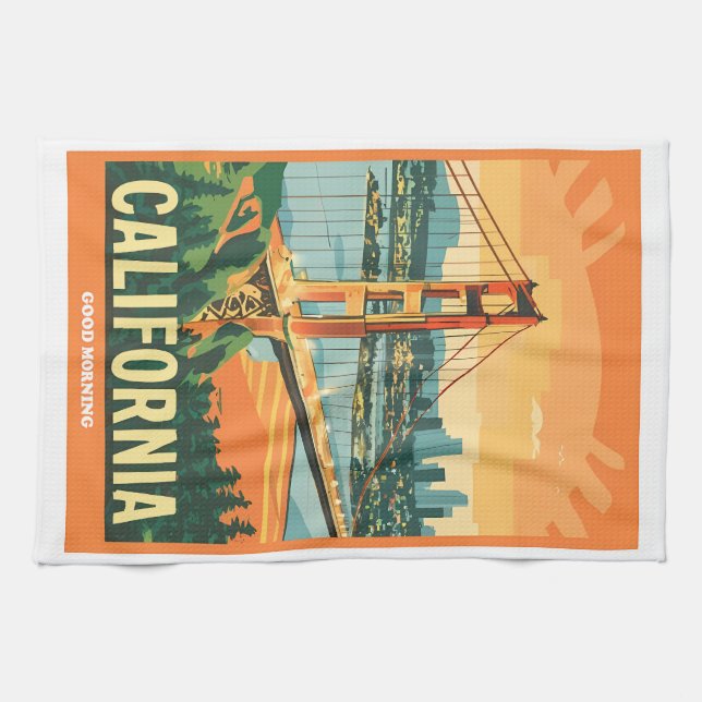 Cityscape California Eye-Catching Vector Design Tea Towel (Horizontal)