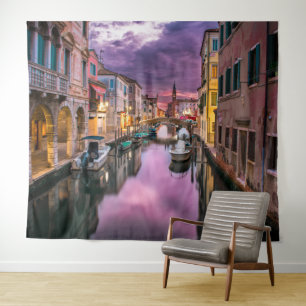 Cityscape Canal at Dusk Tapestry