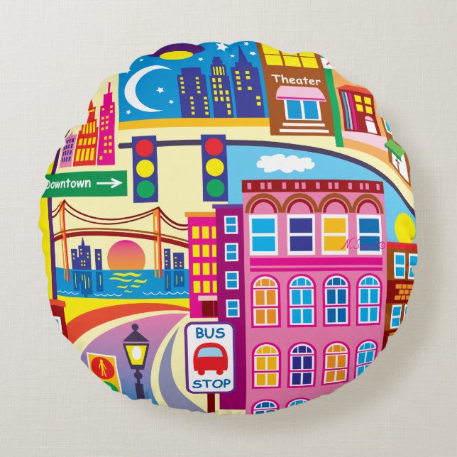 Cityscape Colours Round Cushion (Front)