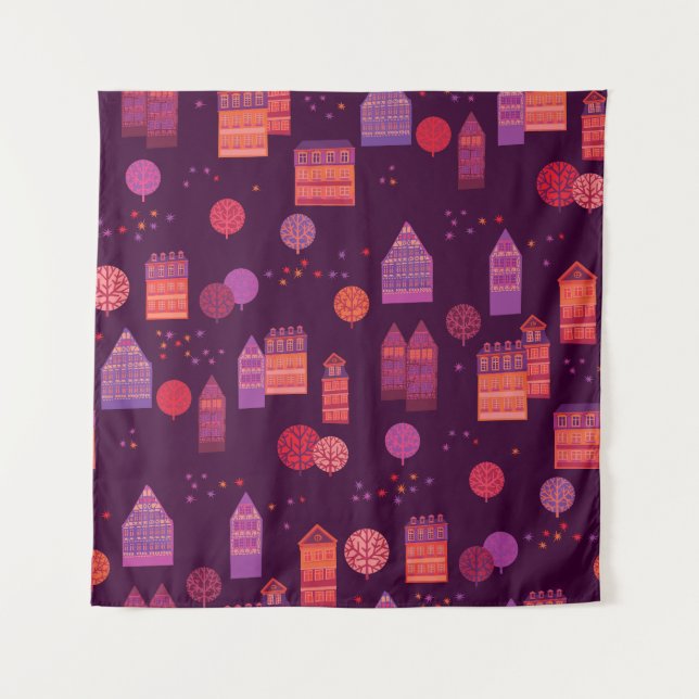 Cityscape Doodle: Scandinavian Style. Tapestry (Front)