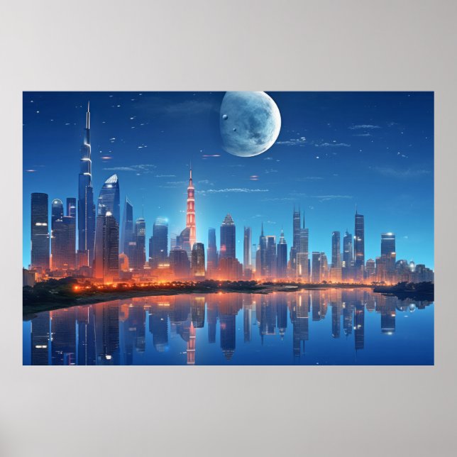 Cityscape Futuristic Modern Landscape  Poster (Front)