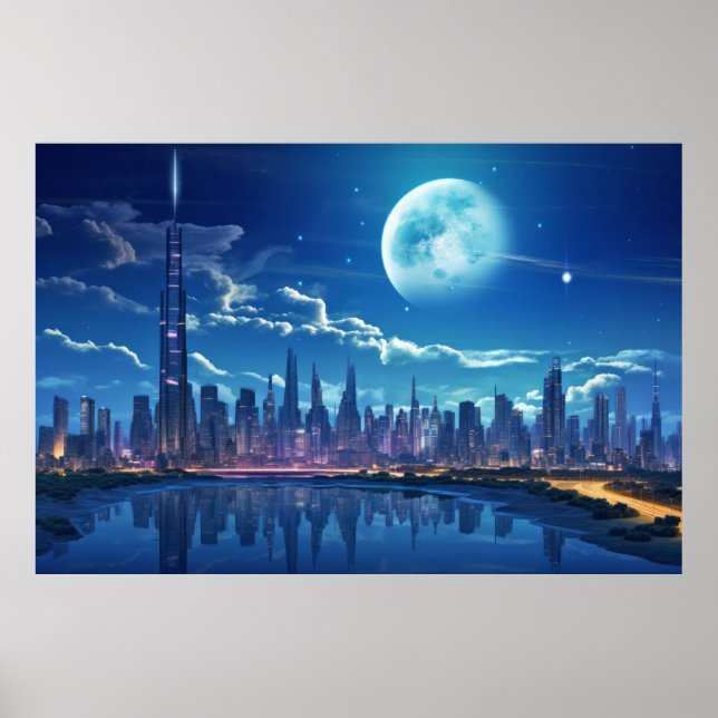Cityscape Futuristic Modern Landscape  Poster (Front)