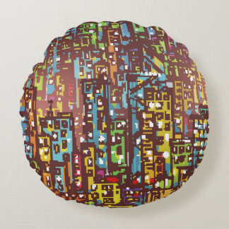 Cityscape hand drawn illustrationart,street,city,s round cushion