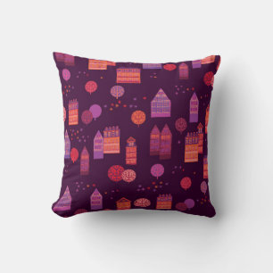 Cityscape hand drawn seamless pattern cushion