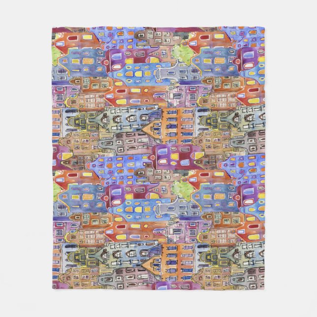 Cityscape houses, seamless urban pattern. fleece blanket (Front)