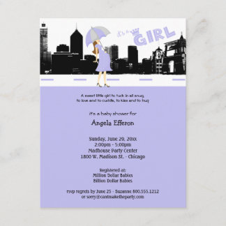 Cityscape Lavender and Grey Baby Shower Invitation