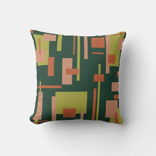 Cityscape Mid-Century Modern Abstract Coral Green Cushion (Front)