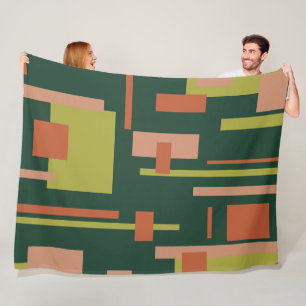 Cityscape Mid-Century Modern Abstract Coral Green Fleece Blanket