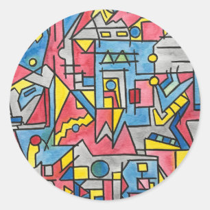 Cityscape-Modern Bauhaus Geometric Art Classic Round Sticker