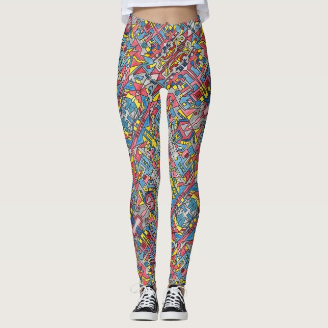 Cityscape-Modern Bauhaus Geometric Pattern  Leggings (Front)