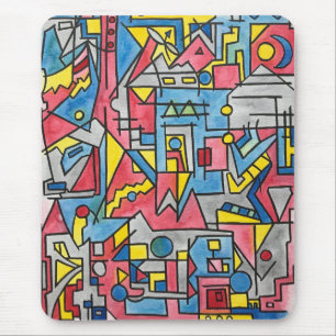 Cityscape-Modern Bauhaus Geometric Watercolor Art Mouse Mat