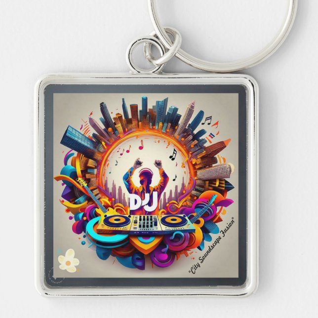 "Cityscape Musical Flow" Key Ring (Front)