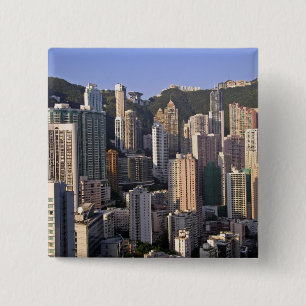 Cityscape of Hong Kong, China 15 Cm Square Badge