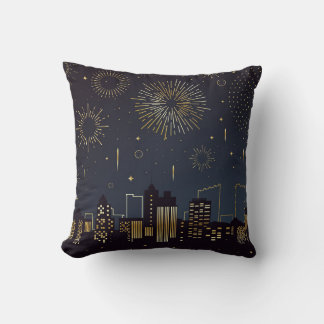 Cityscape outline with fireworks cushion