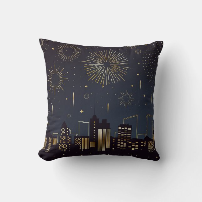 Cityscape outline with fireworks cushion (Front)