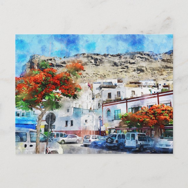Cityscape Puerto de Morgan at Gran Canaria. Paint. Postcard (Front)