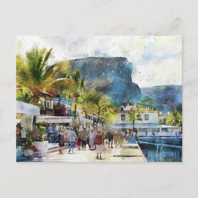 Cityscape Puerto de Morgan at Gran Canaria. Paint. Postcard (Front)