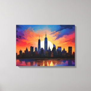 Cityscape Silhouette at Dusk Canvas Print