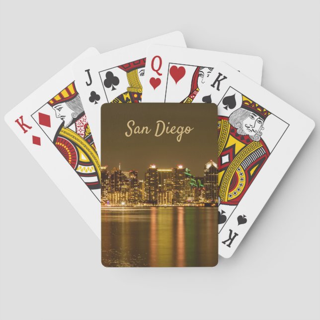 Cityscape Skyline Night California San Diego Playing Cards (Back)