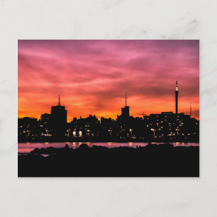 Cityscape Sunset Scene, Montevideo, Uruguay Postcard