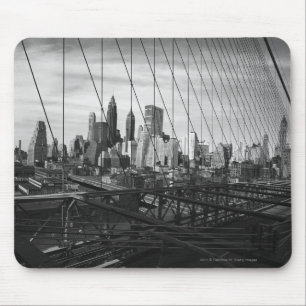 Cityscape through bridge cables mouse mat
