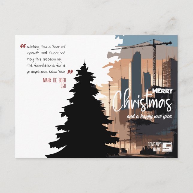 Cityscape & Tree Construction Architecture x-Mas Holiday Postcard (Front)