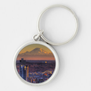 Cityscape view of Seattle downtown, football Key Ring