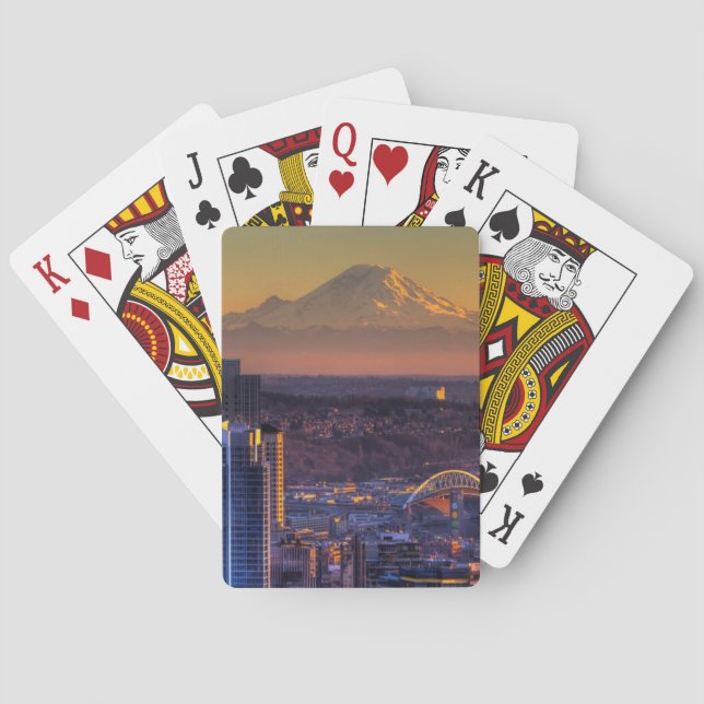 Cityscape view of Seattle downtown, football Playing Cards (Back)