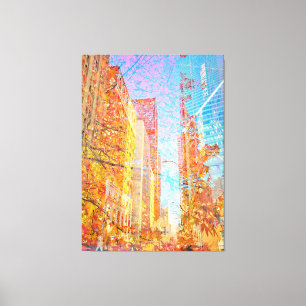 Cityscape with Autumn Leaves Overlaid Abstract Canvas Print