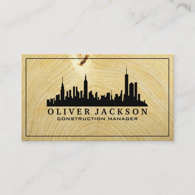 Cityscape | Wood Grain Business Card (Front)